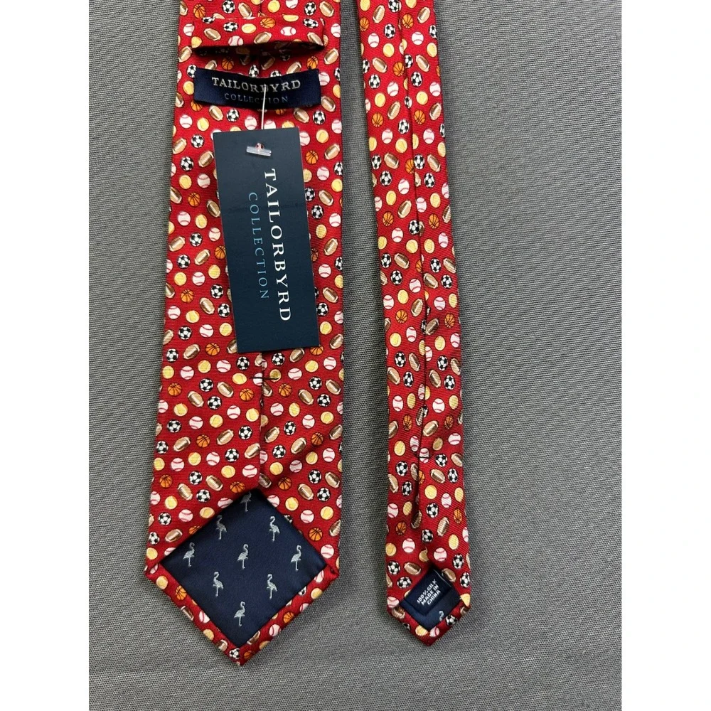 TailorByrd‎ Men's Red Silk Sports Ball Print Necktie Football Basketball Soccer